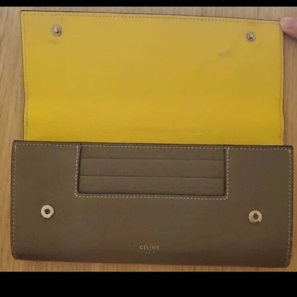 Celine Made in Paris Vintage Gray Flap over long wallet Yellow Interior Old Logo - Picture 3 of 8